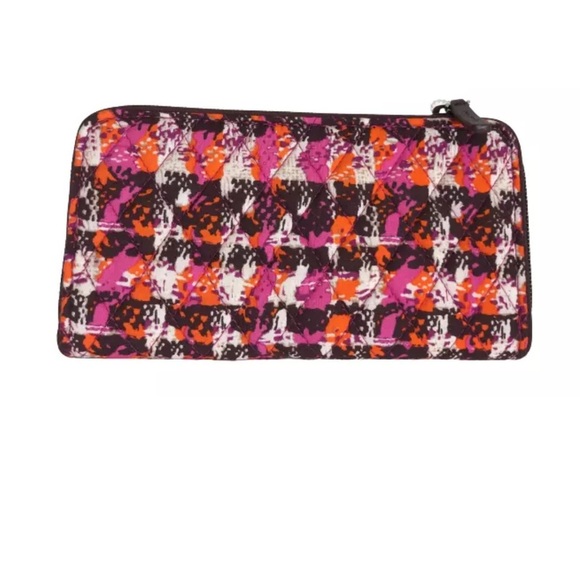 VERA BRADLEY RFID Wallet "Georgia" Houndstooth Pink Orange White Zip Around - Picture 1 of 6